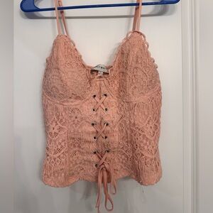 Lace-Up Pink Lace Crop Top